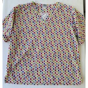 Happy Scrubs Womens Shirt Size Medium  Colored Raindrops Nurse Vet Tech Xray